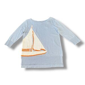 NWT Stylus Sailboat Novelty Knit Sweater Blue Dust Cotton Blend Women’s Size S